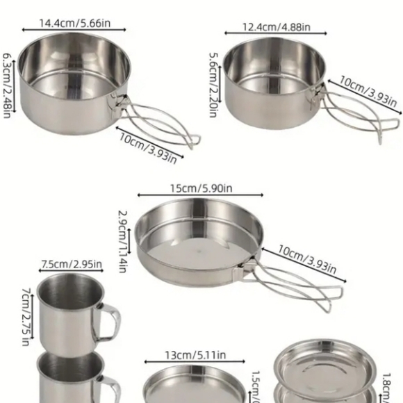 ☆Outdoor Stainless Steel 8pcs Cooking Set☆Small Camping Portable & Convenient☆ - Picture 3 of 9